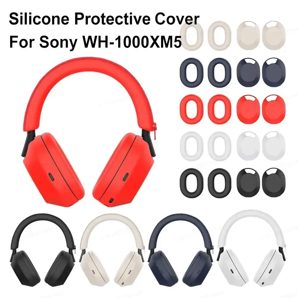 Silicone Protective Case Audio Accessory Compatible with Sony WH-1000XM5 Headphone Headbeam Sleeve Earmuff Shell Headset Protection Cover