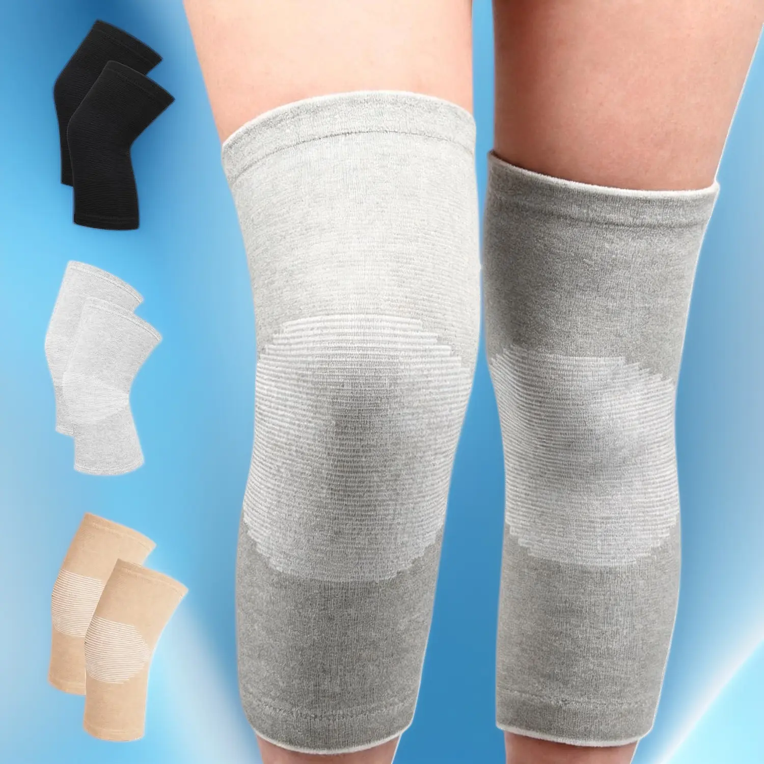 Premium Bamboo Knee Compression Sleeve 1 Pair, Elastic Slip‑On Knee Support Brace for Knee Pain Relief Joint Recovery Sports Daily Wear for Adults Gray Large