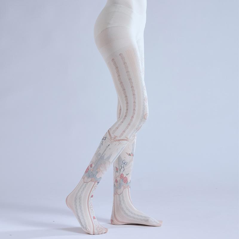New Printed Pantyhose, Gorgeous Patterned White Pantyhose, Girl COS Socks, Cute With Comfortable Base Socks, Personalized Girly Socks butt pad lace  pajamas warm woman sexy  cloth