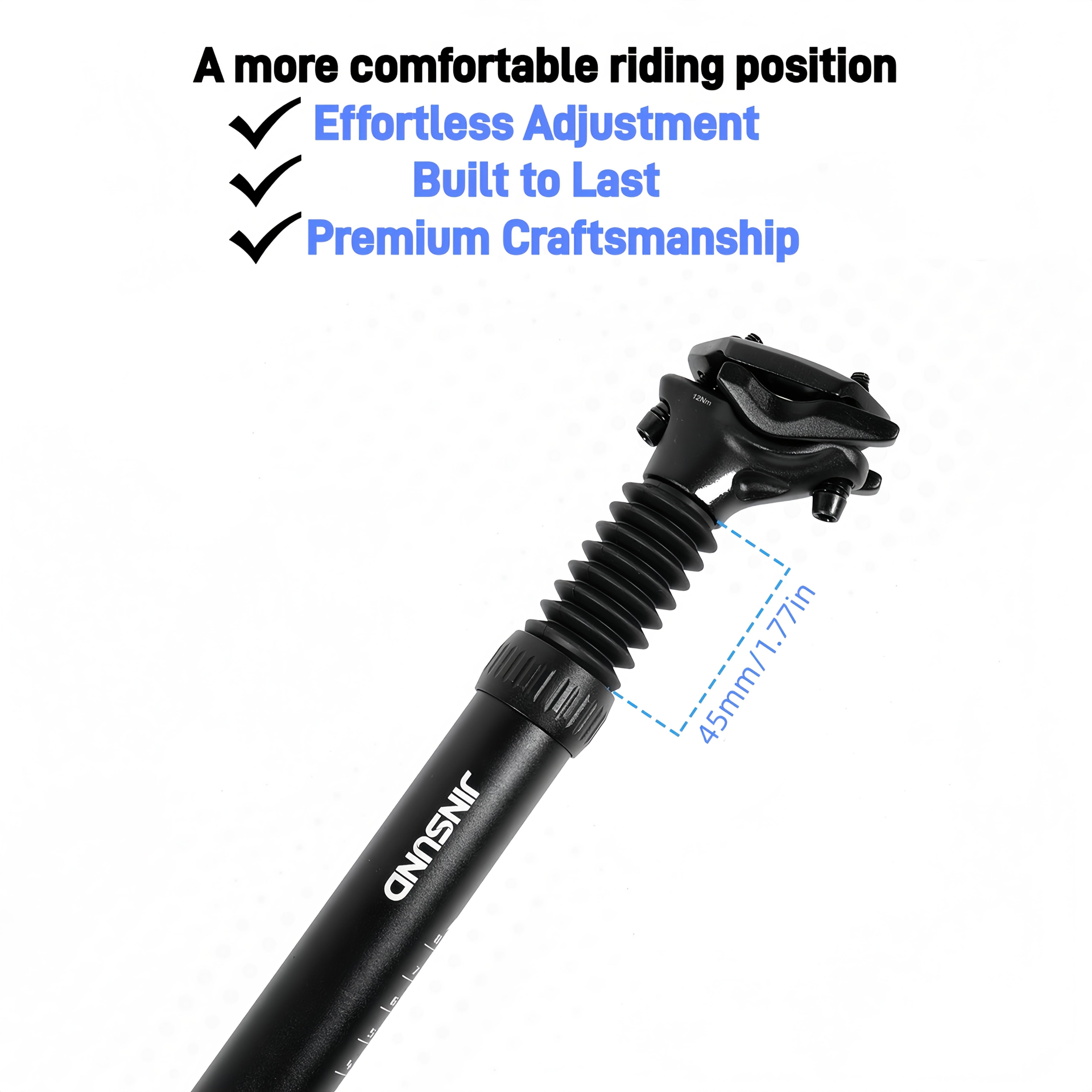 Mountain bike shock-absorbing seat tube, with spring shock absorption, the hardness and softness of the shock absorption can be adjusted, the shock absorption area is fully covered, adjustable angle, made of aluminum alloy, bicycle accessory.
