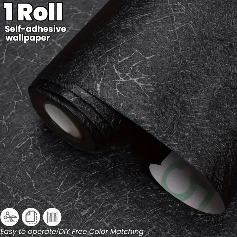1 Roll 15.75 x 196.85 Inches thick subtle grain self adhesive wallpaper black white removable vinyl easy splice for kitchen bedroom Interior Wall decor DIY Wallpapers