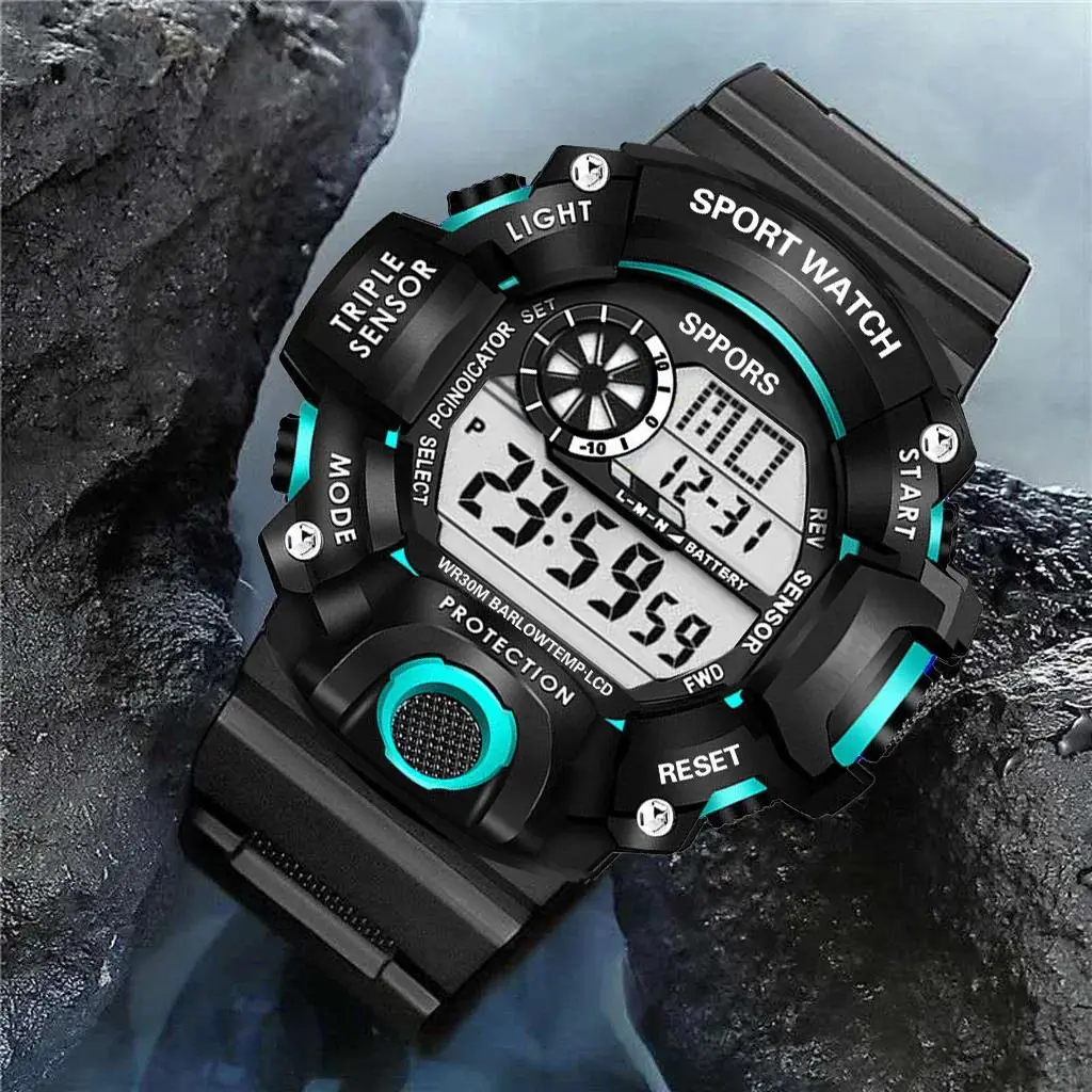 YIKAZE Y73 Kids' Digital Sports Watch, Large Dial Multifunctional Waterproof Luminous Alarm Electronic Wristwatch with Bracelet