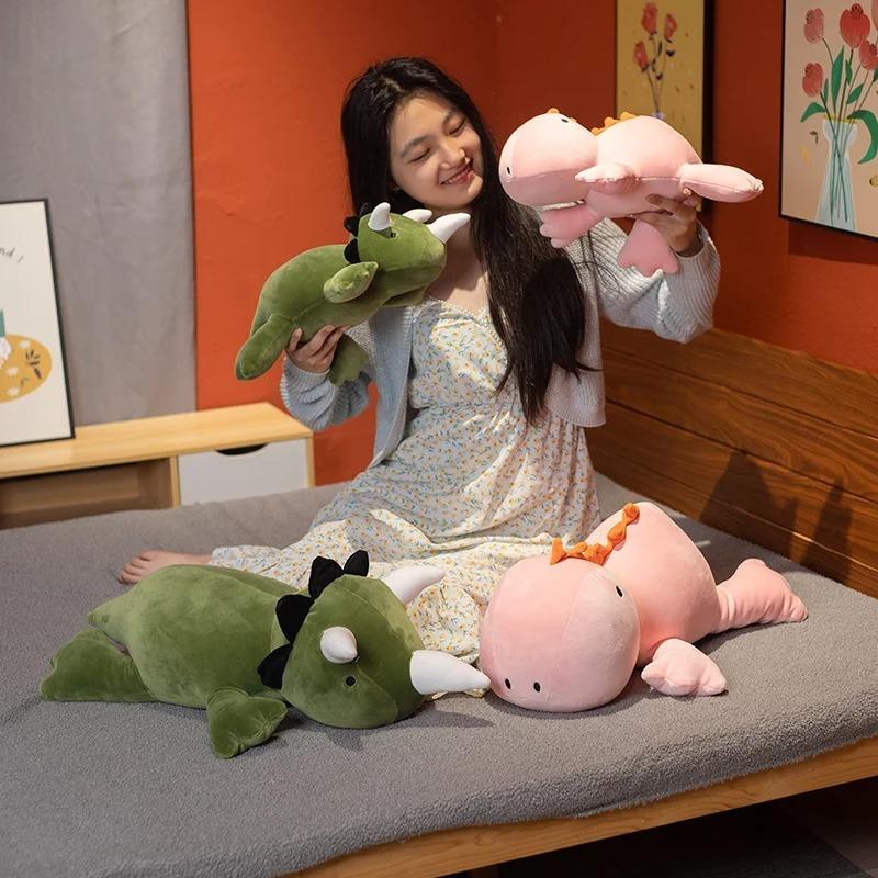 Cute Dinosaur Weighted Plush Toy Cartoon Game Character Pink Green Dinosaur Soft Stuffed Pillow For Kid Christmas Birthday Gift