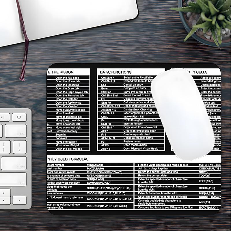 Excel Shortcuts Cheat Sheet Large Gaming Mouse Pad, Multi-size Non-slip Rubber Pad, Desktop Decoration Protection Pad for Laptop, Desktop Computer Games