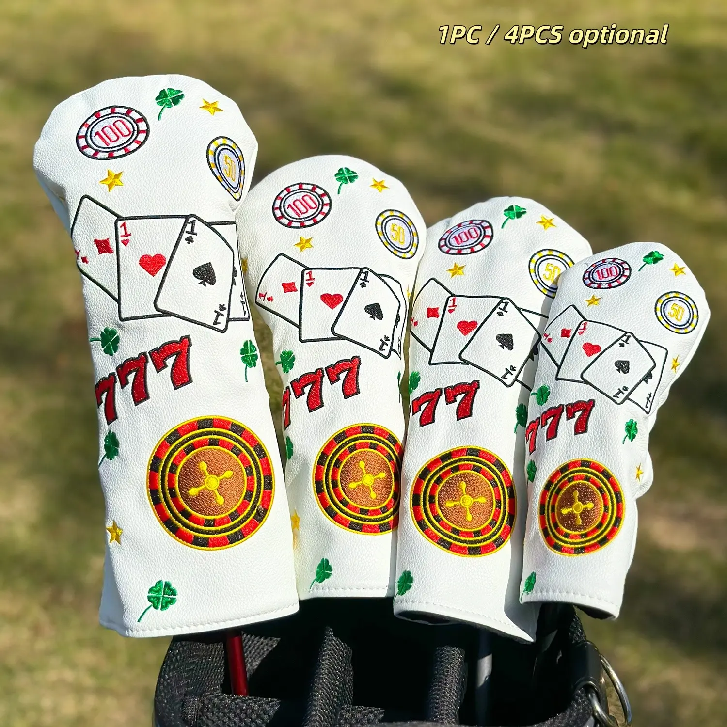 777 Digital Poker Design Golf Club Head Cover, Exquisite Embroidery, 1pc/4pcs, Protective Cover for Men and Women, Outdoor Enthusiasts, Golf Accessory