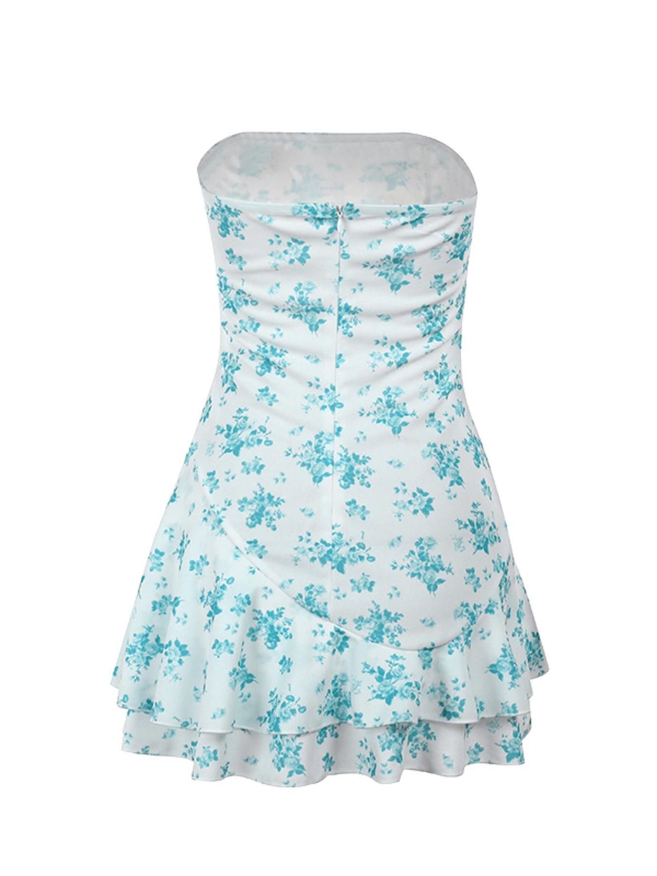 Women's Floral Print Tube Dress, Feminine Fashion Casual Strapless A Line Dress for Daily Outdoor Wear, Ladies Dress for Summer Womenswear