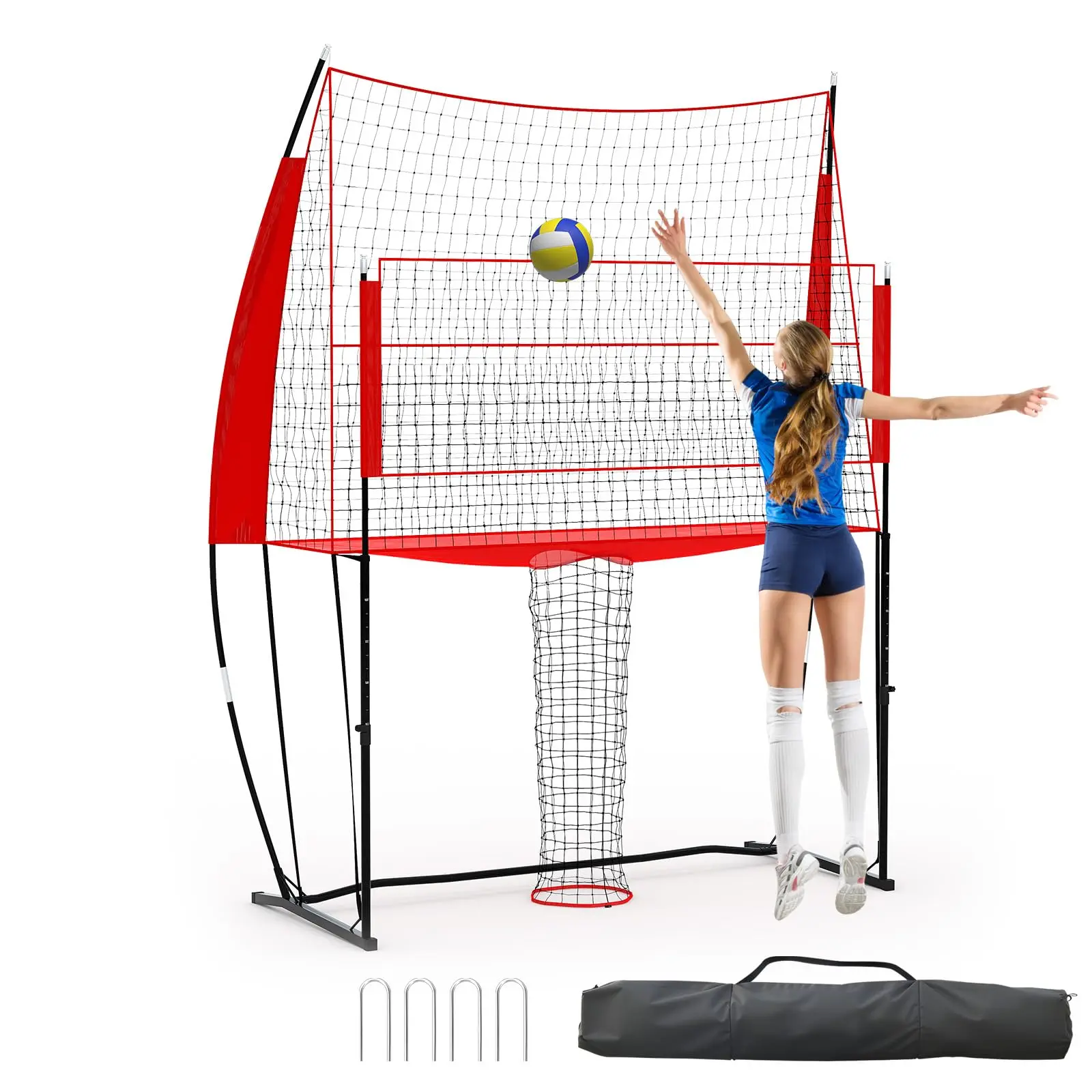 11x8ft Adjustable Volleyball Net Set, Freestanding Frame with Automatic Ball Return, 3 Height Settings, Quick Assembly Indoor Outdoor Training Net with Carry Bag for Backyard Team Sports Practice