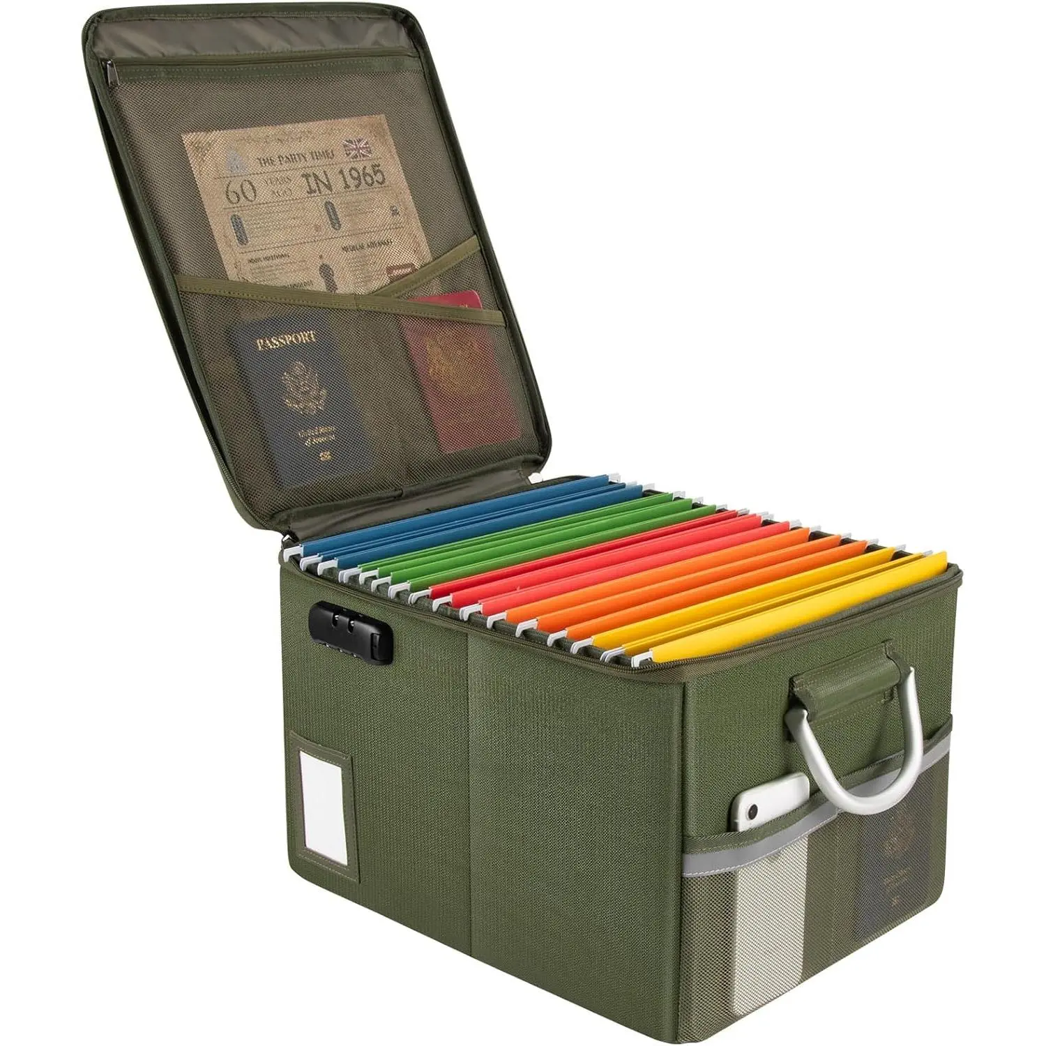 Fireproof Document Box, Fire Proof Safe Box for  Document Organizer with Lock, Fire Organizer Office Storage Cabinet for  Letter/Legal Folder 16.1 x 12.9 x 11in (Green)