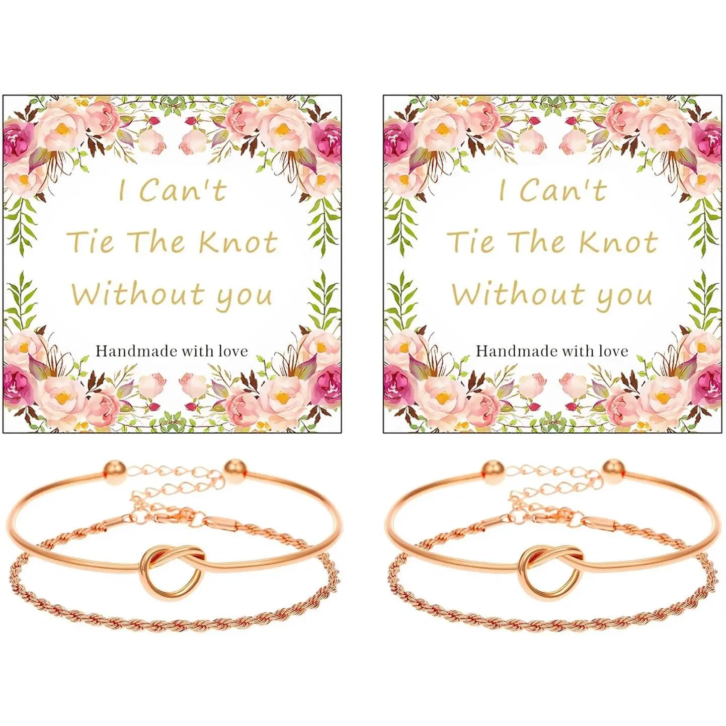 2 count Bridesmaid Bracelet  Love Knot Bracelet for Women Tie The Knot Bracelets Bridesmaid Gifts with a Card I Can't Tie The Knots Without You Will You Be My Bridesmaids