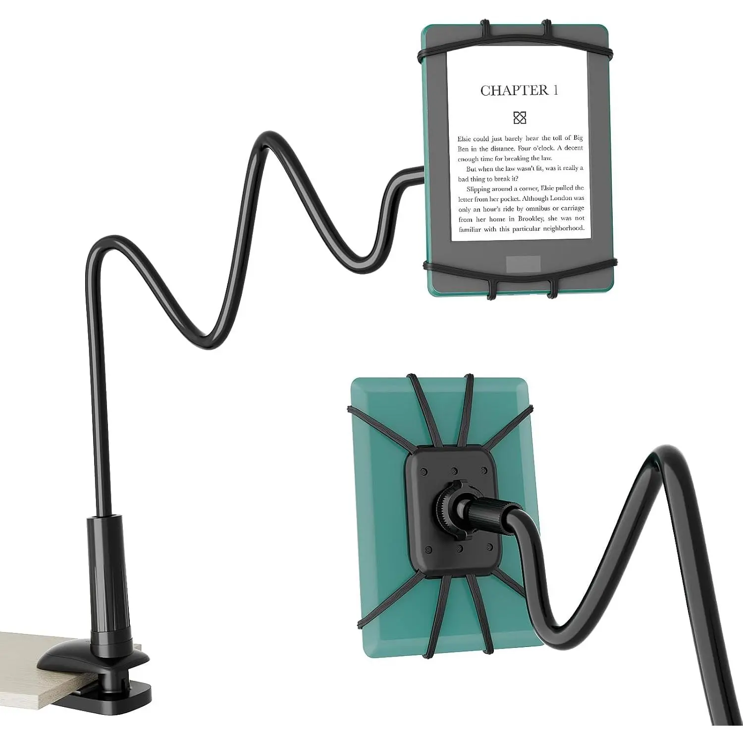 Gooseneck Kindle & Phone Holder for Bed,Kindle Stand for 4–8" | Kindle Accessories Clamp Mount for Hands-Free Reading,Case-Friendly Holder for Desk & Headboard,Fits Kindle Paperwhite&Phones