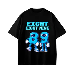 Blue Pixel Eight Nine Number Cartoon Print Kids Short Sleeve T-Shirts Cotton Soft Breathable Crewneck Tees for Boys Girls, Loose Fit Comfortable Basic Tops for 6-15 Years Summer School Casual Wear Black 120(XS)