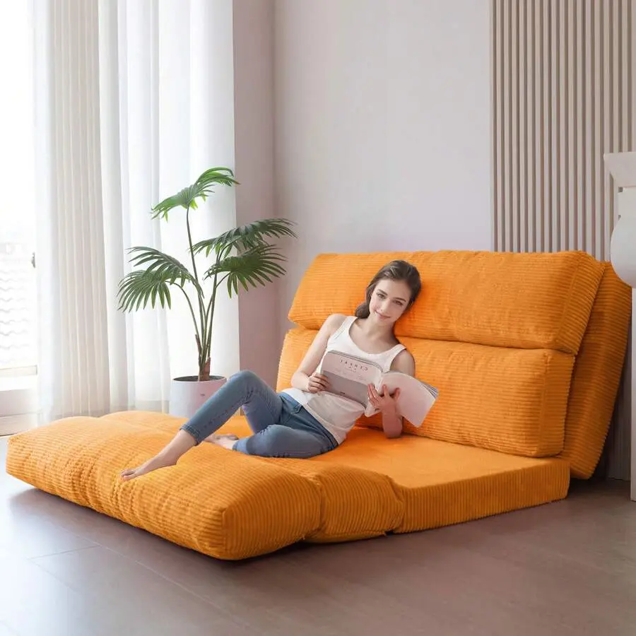 Bean Bag Bed Folding Sofa Bed Floor Mattress Adults, Extra Thick And Long Floor Sofa With Corded Washable Cover