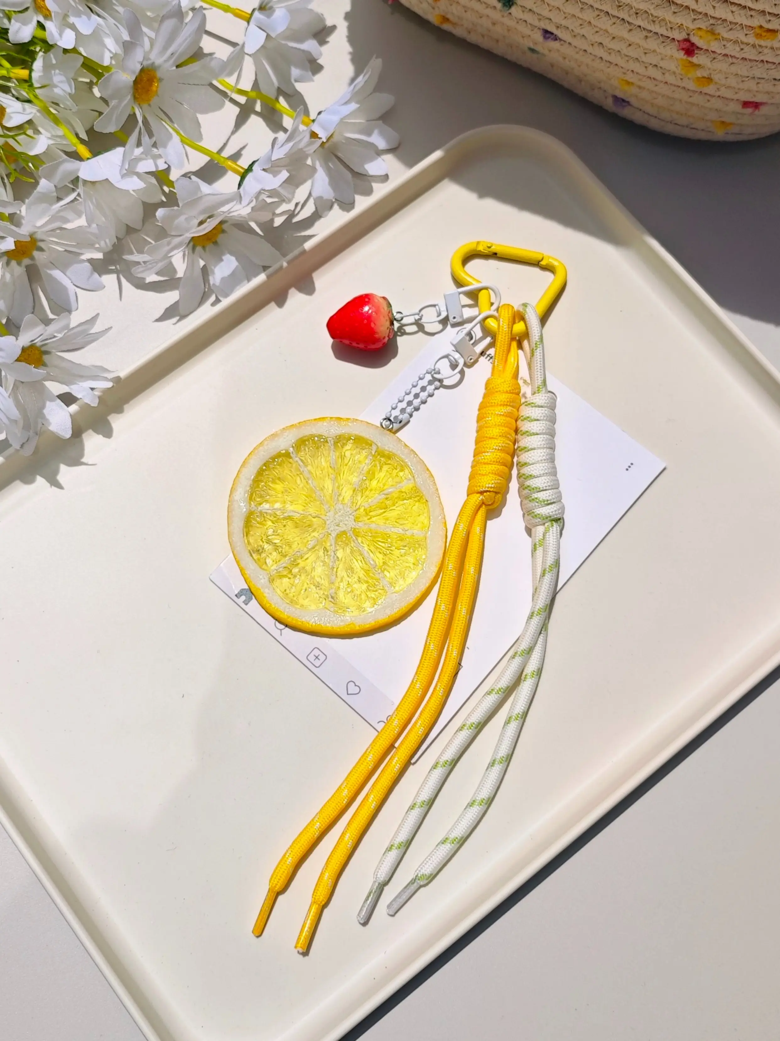 Slice Keychain, Handmade Braided Tassel Pendant, Strawberry Charm, Versatile Book Bag Accessory, Summer Festival Gift