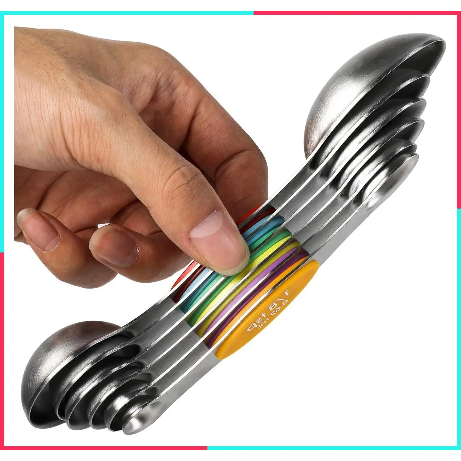 Magnetic Stainless Steel Measuring Spoons Dual Sided Teaspoons and Tablespoons Set of 6 for Dry and Liquid Ingredients