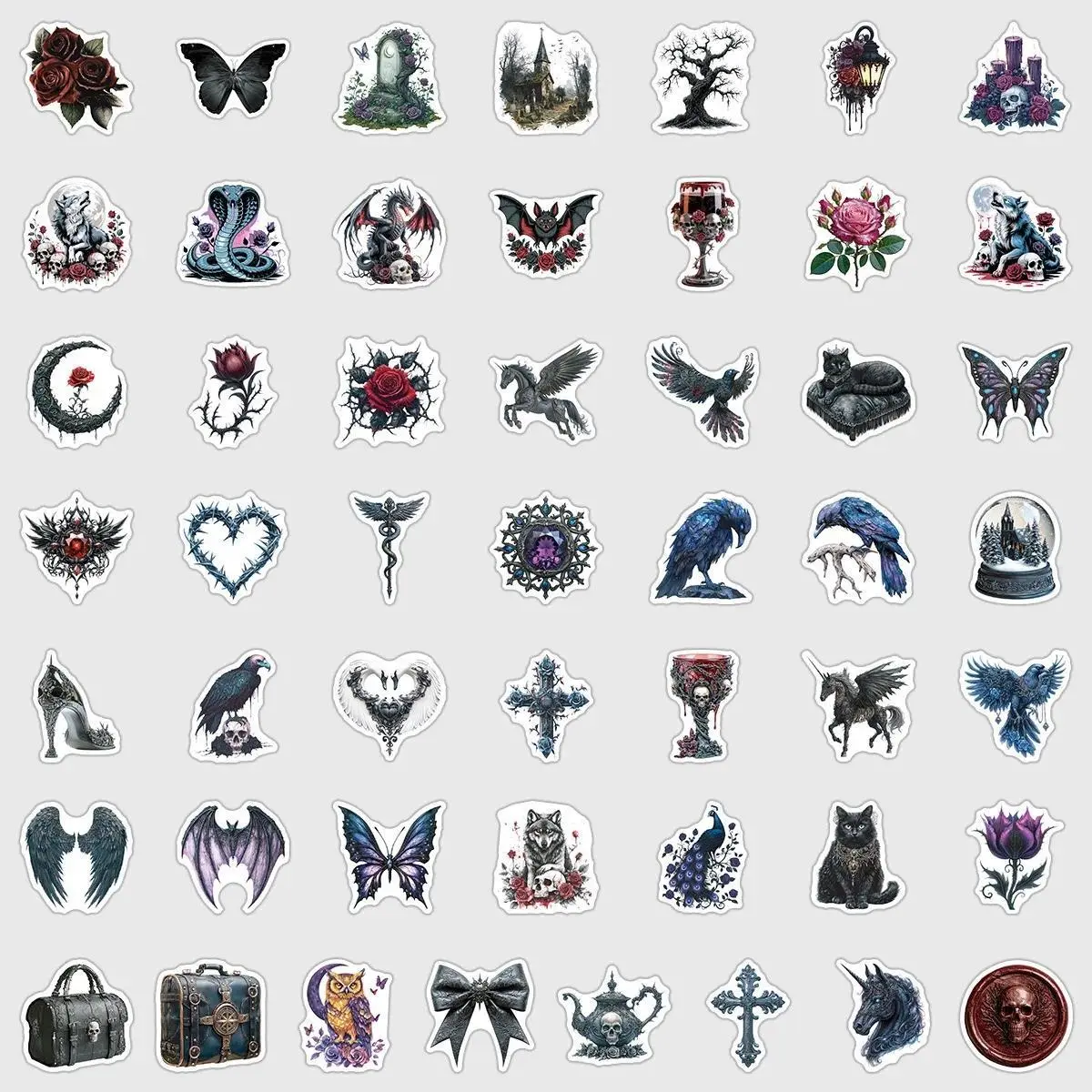 50pcs Cool Gothic Skull Stickers Punk Dragon Rose Graffiti Decals DIY Phone Laptop Guitar Skateboard Motorcycle Helmet Suitcase