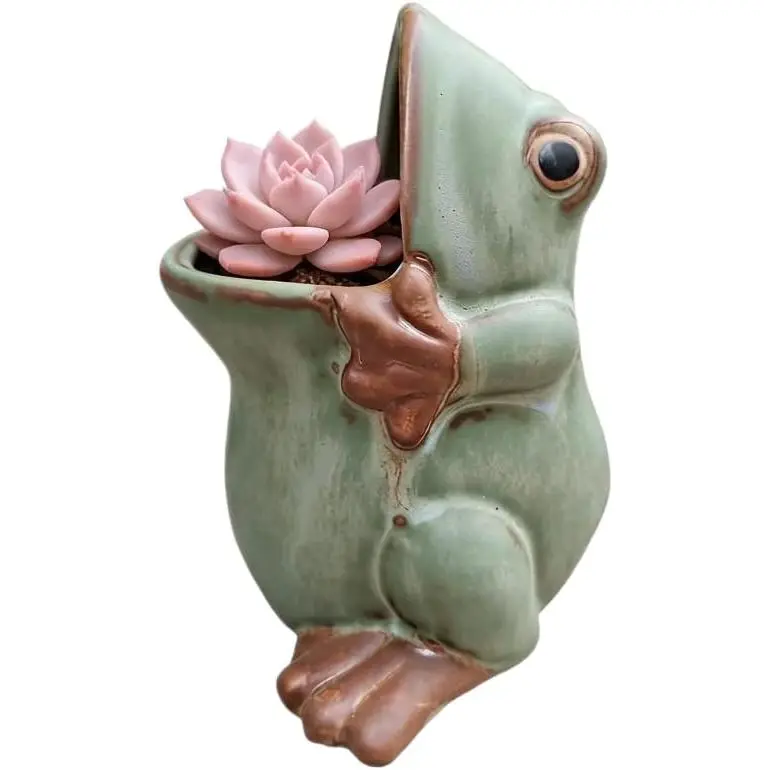 Ceramic  Frog Shaped Flower Pot -  and Charming  Decor (Bronze, Small)