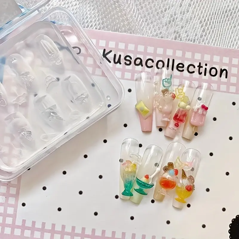 Cartoon Silicone Nail Mold, Original Sweet Treats Ice Cream Bread Cookie Donut 3D Nail Decoration, Transparent Clear Nail Art Mold