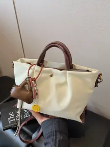 New Release Nylon Leather Patchwork Women Handbag Tote Five Color Choices With Decorative Pendant Lightweight Shoulder Crossbody Bag For Daily Use Short Trip Commute