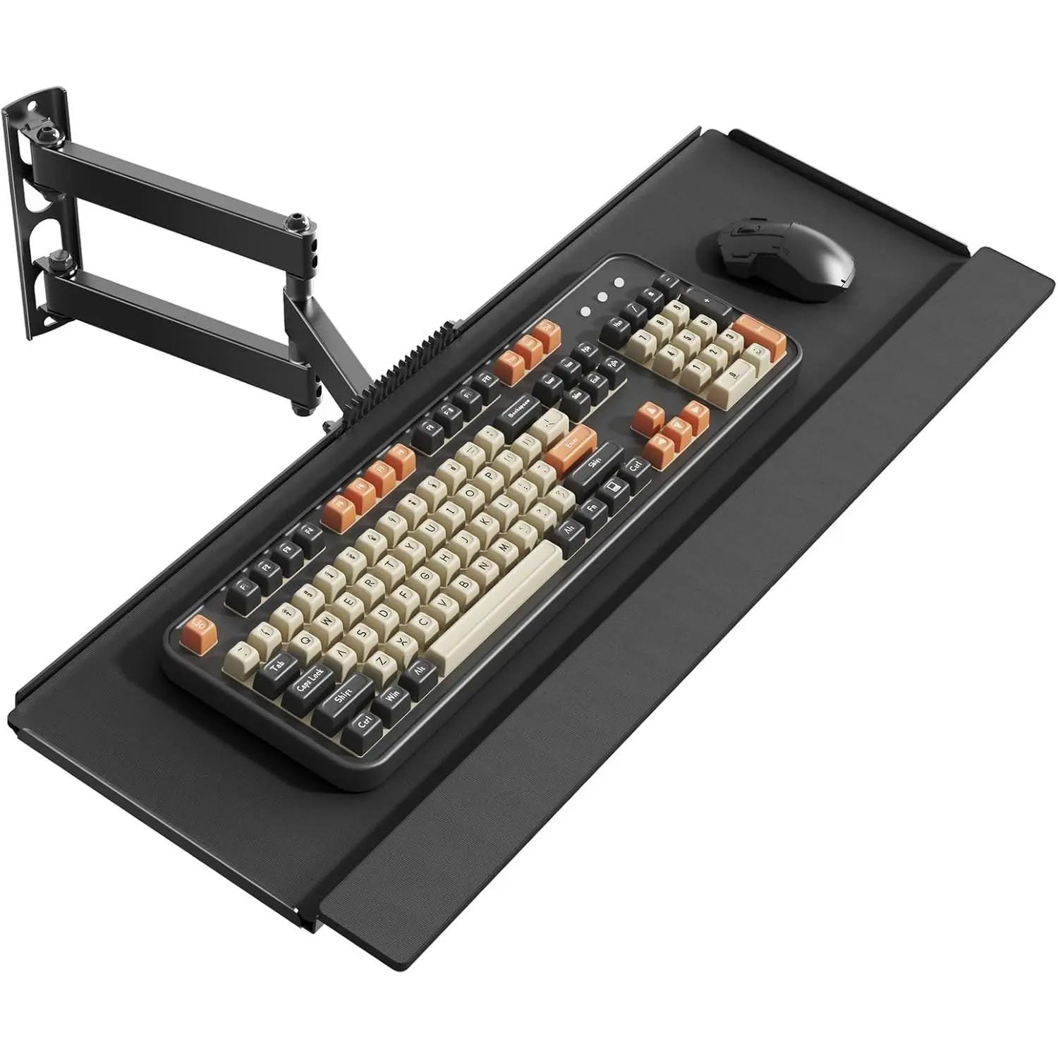 Wall Mount Keyboard Tray with Adjustable Arm, 7.6"x25.8" Platform | Holds up to 19.8 lbs,Ergonomic Swivel & Tilt, Universal Keyboard and Mouse Tray for Home Office, Gaming & Streaming
