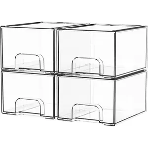 Pack Clear Stackable Storage Drawers,4.4'' Tall Acrylic Drawer Containers for Organizers and Storage Bin Organizer Bins for