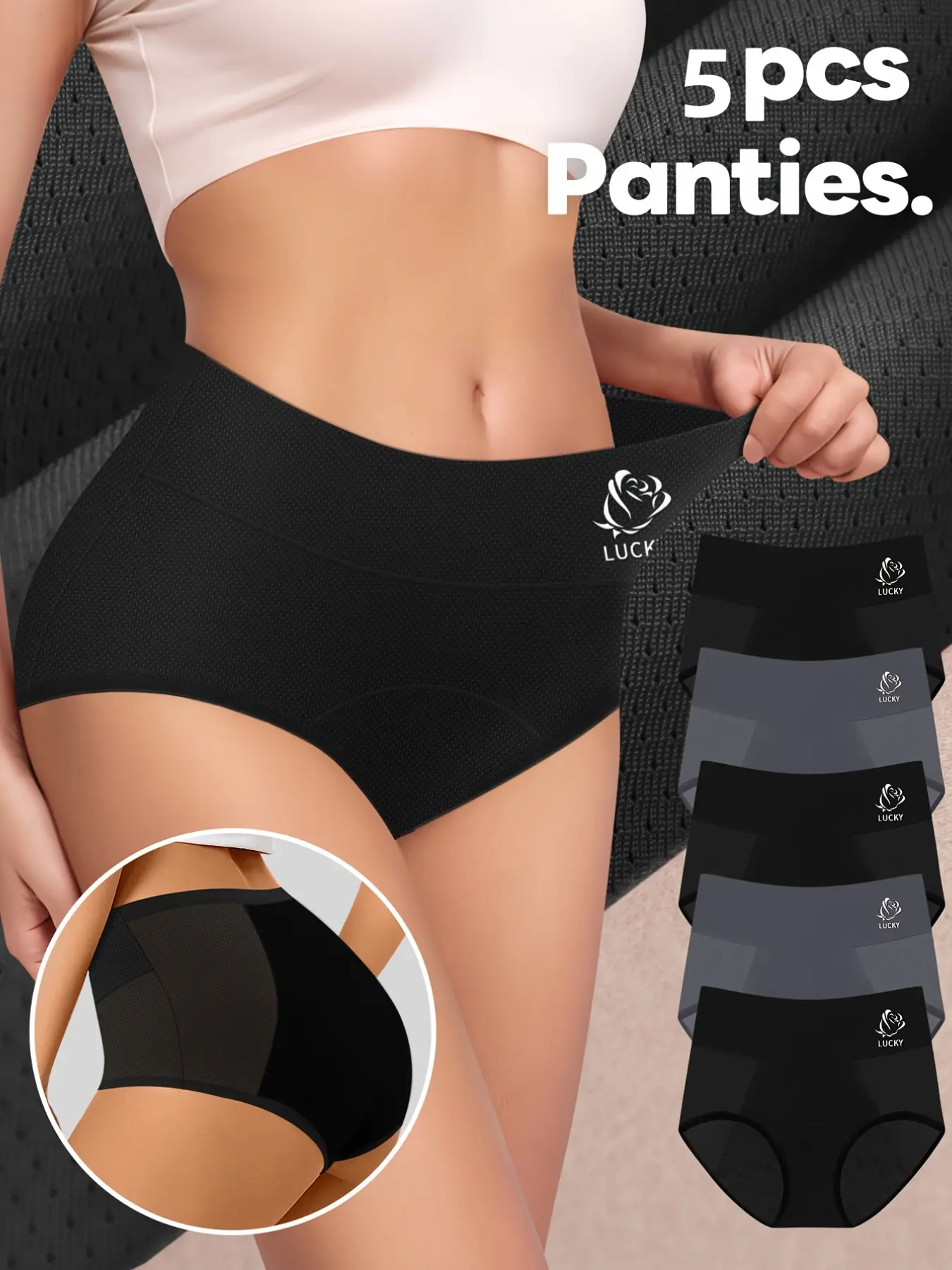 5-Piece Menstrual Wear Set, Elasticated Leg Openings, No-Dig Comfort, High Waist, Seamless with Sanitary Inserts, All Seasons Underwear