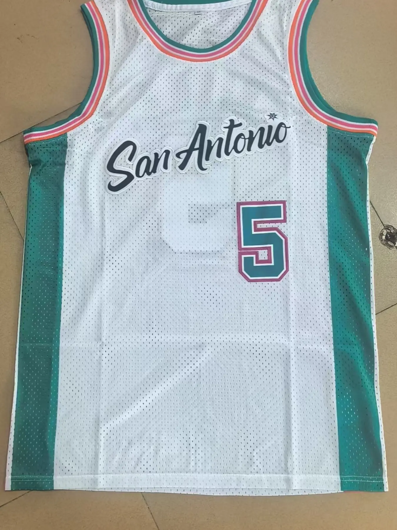 Fashion Embroidered Jersey Mesh Breathable, San Antonio 5 Number Jersey, Castle, Sleeveless Sporty Loose-Fit All-Seasons Top, Exquisite Embroidered Jerseys, Embroidery Sportswear