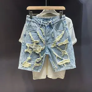 2026 New Arrival, Premium Washed, Edgy Ripped Denim Shorts, Men’s Summer Streetwear Five‑Quarter Mid‑Length Shorts, Jodhpurs Style