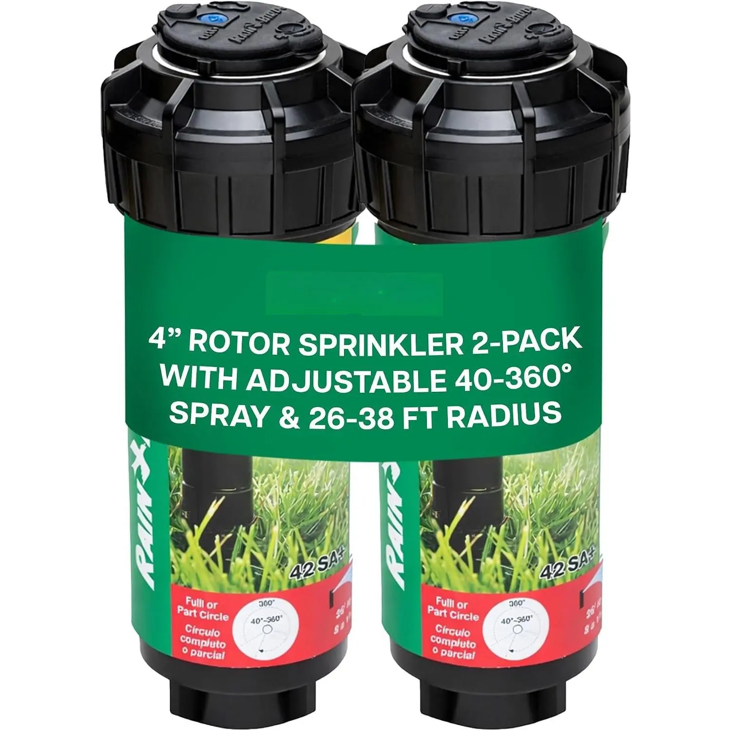 42SA+ Heavy Duty Simple Adjust Gear Driven Rotor Sprinkler , 2 Pack - 3/4 inch Inlet - Water Efficient 4 inch Pop Up Lawn Sprinkler, Adjustable 40-360  Arc and 26-38 ft Radius
