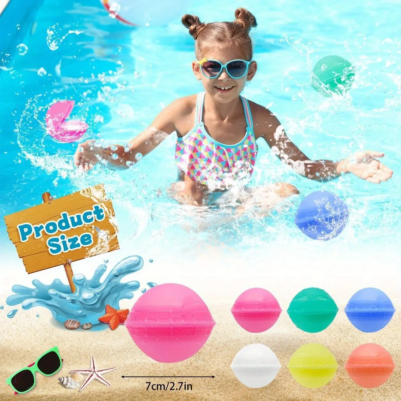 12pcs Reusable Water Balls, Festival Gift, Pool Beach Play, Self-Adhesive Silicone Water Guns, Summer Outdoor Toy, Ideal Gift