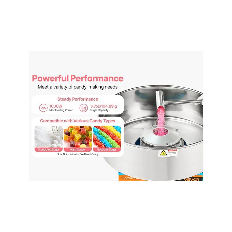 VEVOR Electric Cotton Candy Machine, 1000W Commercial Floss Maker With Cover, Commercial Cotton Candy Machine w/Stainless Steel Bowl Sugar Scoop, Ideal for Carnival, Birthday, Family Party, Blue