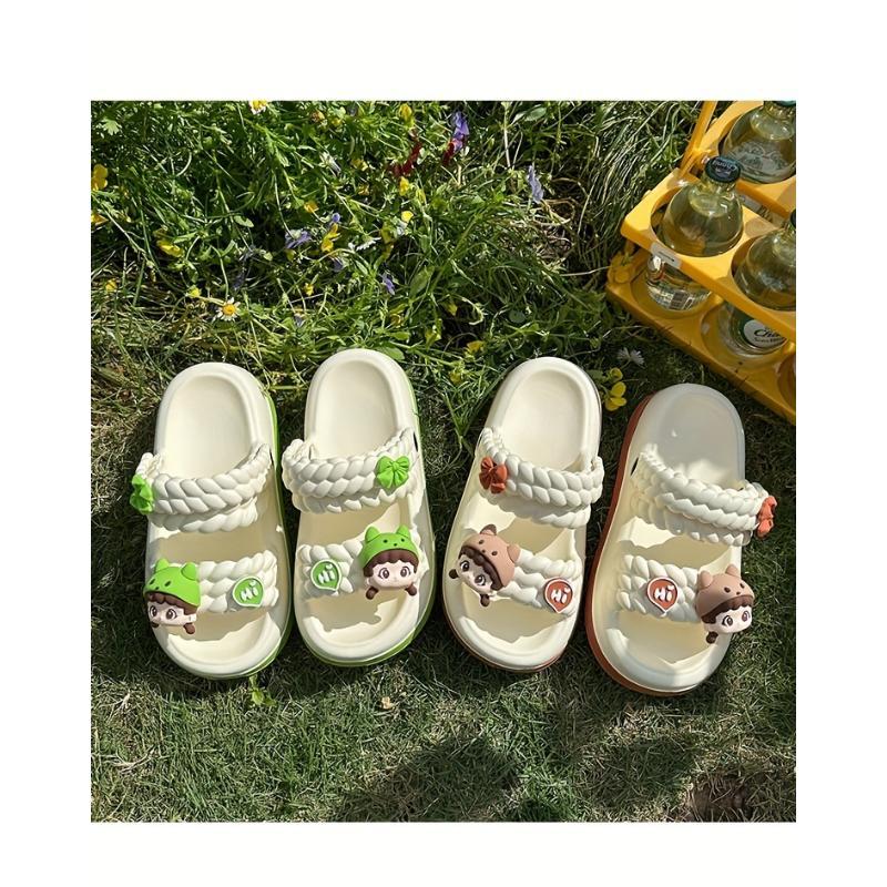 (New)Women's Slide Sandals With Cute Cartoon Design, Soft Sole Summer Open Toe Shoes, Indoor & Outdoor EVA Slides