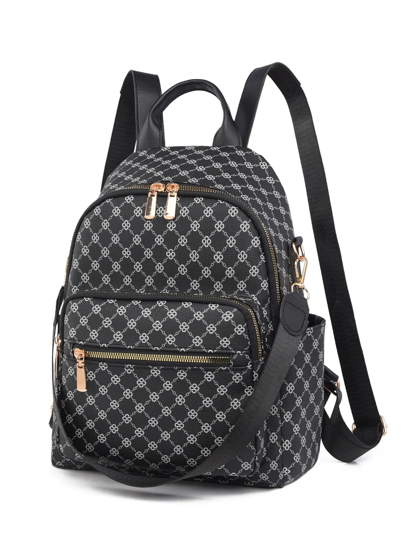 Classic Monogram PU Leather Backpack for Women - Vintage Multi Zip Compartment Retro Travel Bag, Durable Ladies Commuter Shoulder Backpack, Classic Backpacks
