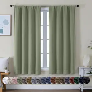 Ava Sage Green Blackout Curtains for Bedroom 63 Inch Length 2 Panels Set, Solid Thermal Insulated Energy Saving Rod Pocket Window Treatment Blackout Drapes, W40 x L63 Inch, Sage