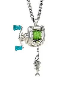 Mini Fishing Reel Necklace, Rotating Handle & Detachable Line Ring, Spinning Wheel Keychain, Portable Fishing Lure Pendant Gift