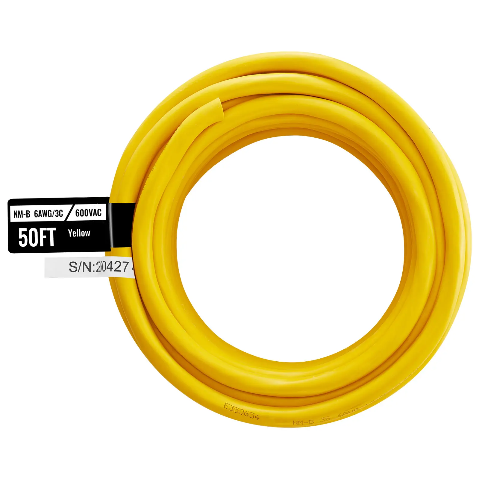 NM-B Wire, 6AWG/3C Non-Mettalic Residential Indoor Electrical Wire with Ground, PVC Sheathed High-Purity Copper Core Cable, for Outlets, Switches, Other Loads & Lighting Wiring Projects(50 ft)
