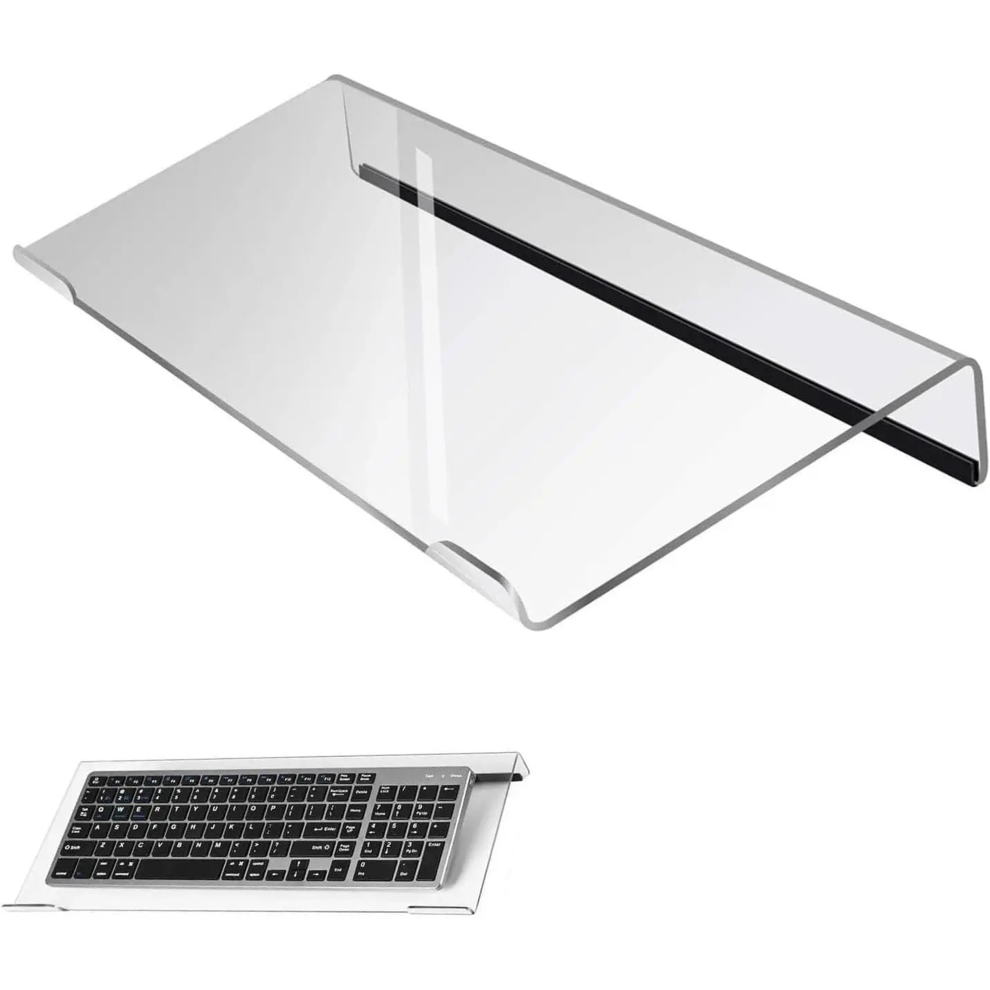 Acrylic Computer Keyboard Stand Keyboard Tray with Rubber Strip Thicker Acrylic Riser Holder for Ergonomic Typing Working at Home Office Black
