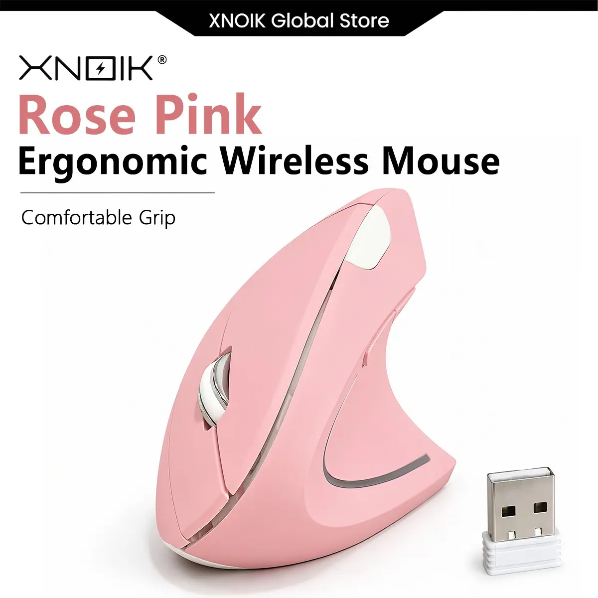 Rose Vertical Wireless Ergonomic Mouse, Right-Handed 2.4GHz USB Receiver, Silent Click, 6 Buttons, 3 Sensitivity Levels, Windows Macos Chromebook