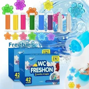 42 Flowers 3-Tubes Toilet Gel Stamp Box, Deodorizing Bathroom Freshener, Keeps Toilet Clean & Fresh, Long-Lasting Scent, Easy Application