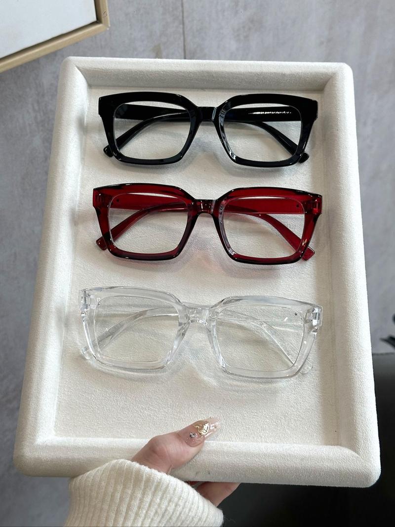 Unisex Simple Eyeglasses Set in Leopard, Clear and Solid Color , Trendy Square Frame Eyeglasses for Everyday Use, Fashion Accessories for Outdoor Activities, Trendy Casual Eyeglasses