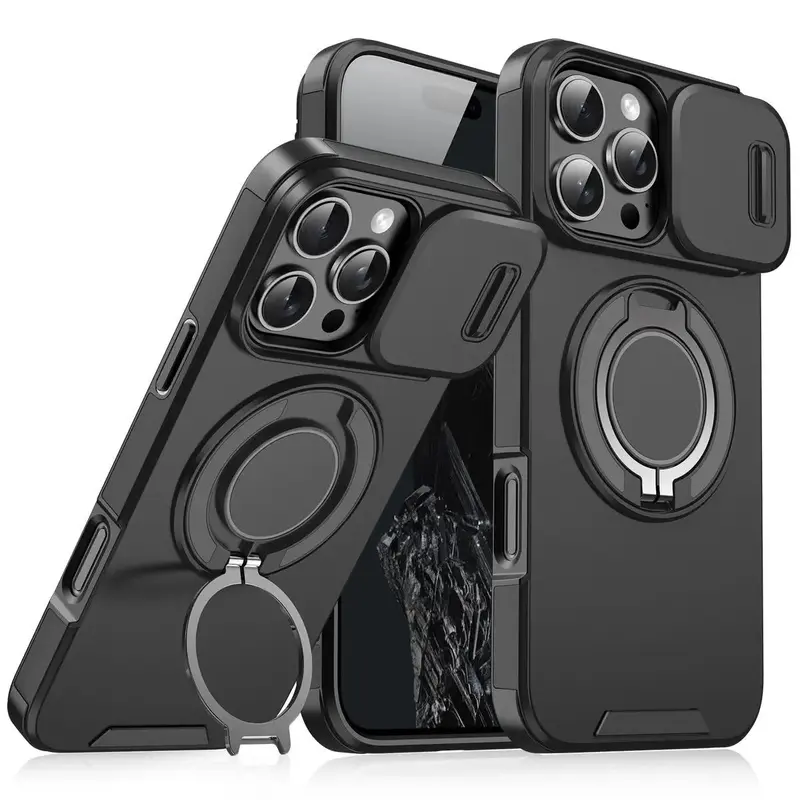 Heavy Duty Case for iPhone 18/17/16/15/14/13/12/11 Pro Max with Camera Lens Protector, 360 ° Rotating Ring Kickstand, Shockproof Rugged Military Grade Drop Protection Cover