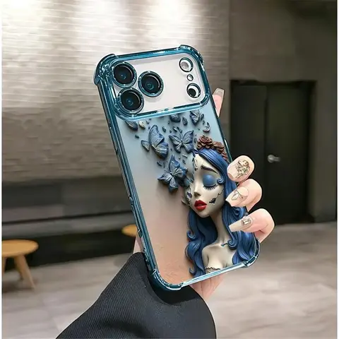Vintage Custom Blue Corpse Bride  Aesthetic Pattern Smartphone Case, TPU Shockproof Cellphone Protector for iPhone 18/17E/16E/15/14/13/12/11 Pro Max Plus Mini Air/X/XS/XSMAX/7/8 & Samsung22/23/24/25 Plus Pro Max Ultra, Holiday Gift.SQ1