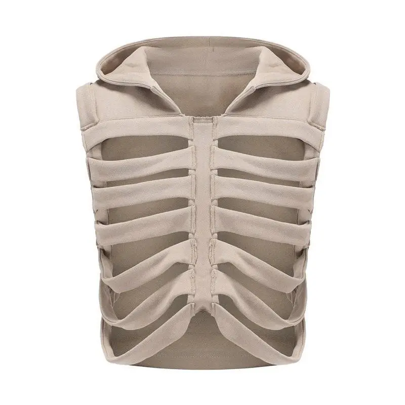 Men Women Vest, Sleeveless Hooded Vest Hollowed Skeleton Gilet Hoodie Streetwear for Party,Skeleton Raglan Hooded Sweatshirt Vest
