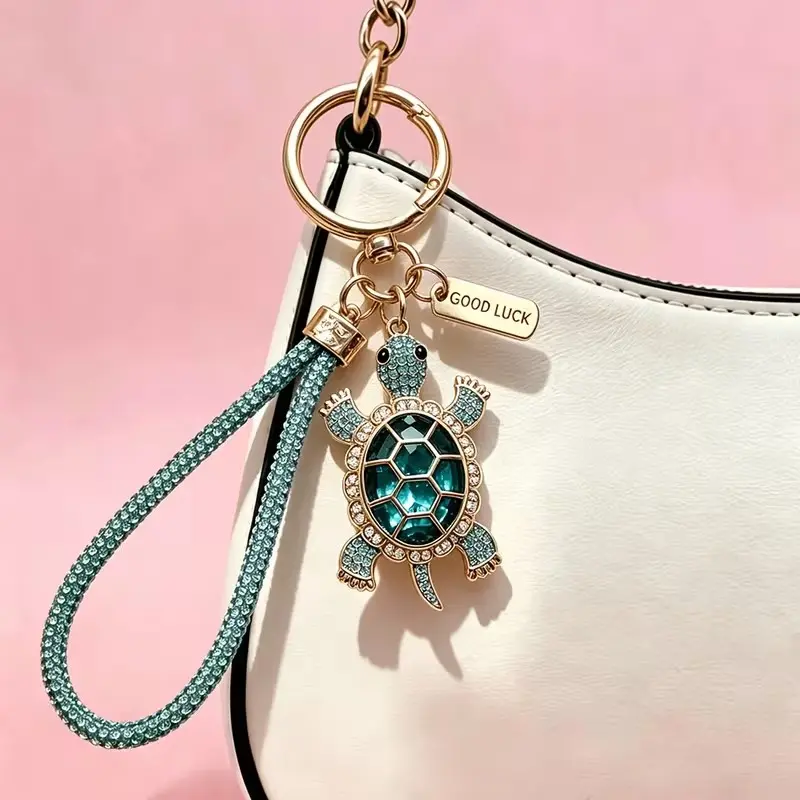 1 women's crystal turtle keychain, imitation crystal turtle keyring, with imitation diamond keychain, cute animal pendant, suitable for handbags, car keys, perfect gift for returning to school and birthdays, Cute Keychains
