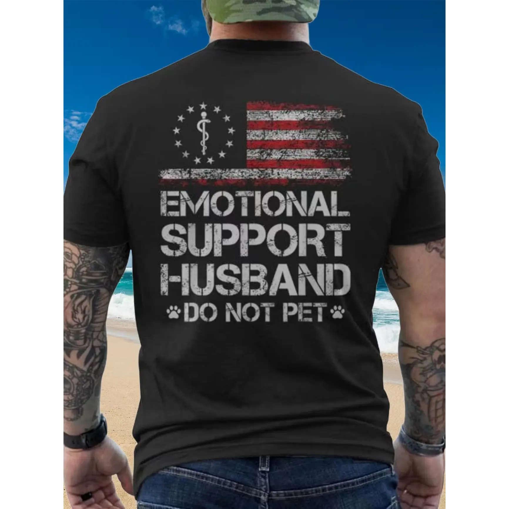 Emotional Support Husband Graphic T-Shirt, Cute Fashion Outfit for Him Her, Comfort Cotton Top, Perfect Valentine's Day Gift, Birthday Present For Friends Family, Oversized Style, Best Gift For Men Women, Trendy Apparel, Daily Wear Shirt, Patriotic Tee