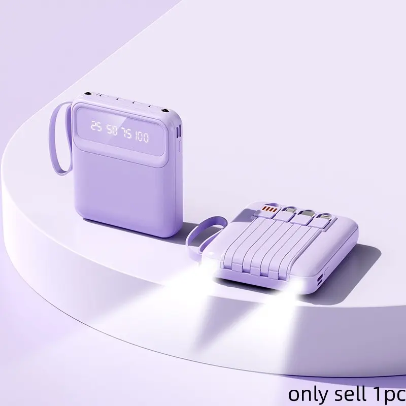 10000mAh Portable Phone Charger Power Bank, Removable Detachable Charging Cable, Rechargeable Travel Battery Pack, Multifunctional Mobile Power Bank with Digital Display for Android & iPhone Devices, Rechargeable Battery Packs