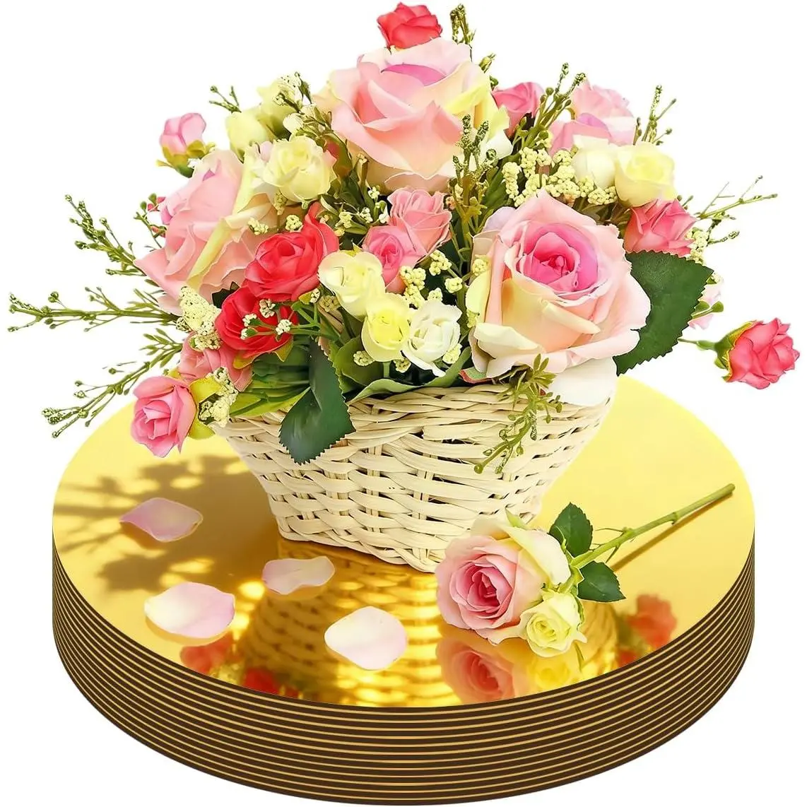 13 count  Round Mirror Plates for Centerpieces,  Circle Mirror Trays Flat Circle Mirrors for Tables Candle Plates Mirror for Birthday Wedding Graduation Party Centerpieces (10inch/25cm)
