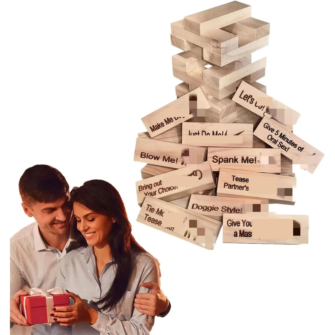 Date Night Tower — Couples Stacking Block Game with 48 Romantic Challenges, Wooden Adult Party Game for Date Night, Anniversary & Valentine's Day Gift, Drinking Game for Two