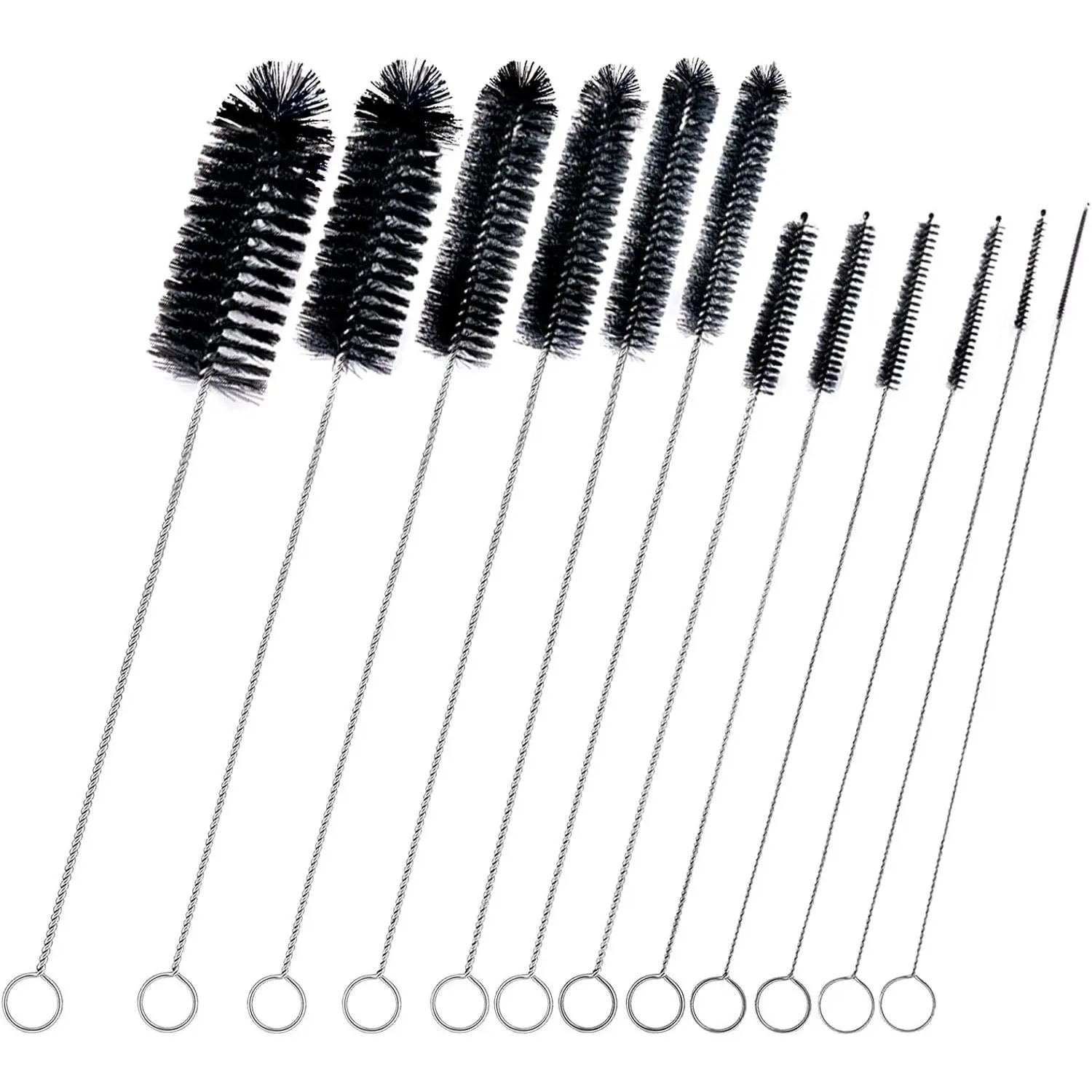 Straw Cleaner Brush Set,12 Pieces Extra Long Pipe Water Bottle Brushes for Cleaning Reusable Drinking Straws,Bird Feeders,Pipes,Black (12pcs Different diameters Set)