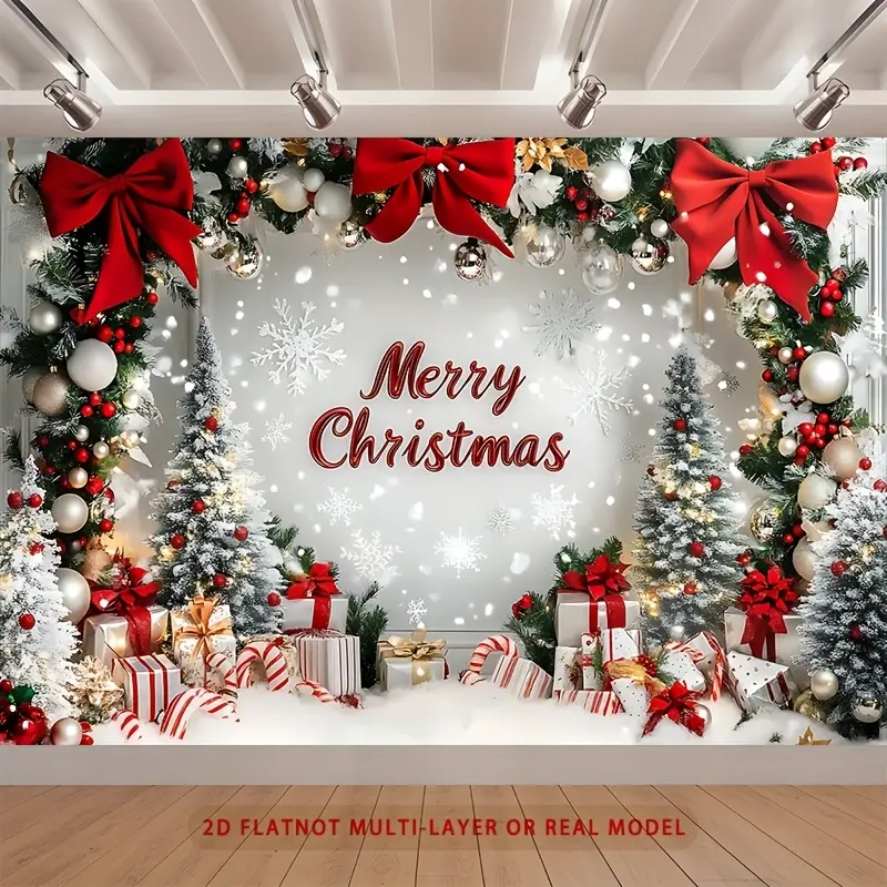 1pc Durable Polyester 2D Flat Merry Xmas Backdrop Banner, Portable Festive Backdrops & Banners, Multipurpose Wall Decor for Home Holiday Party, Ideal Indoor-Outdoor Festive Gift