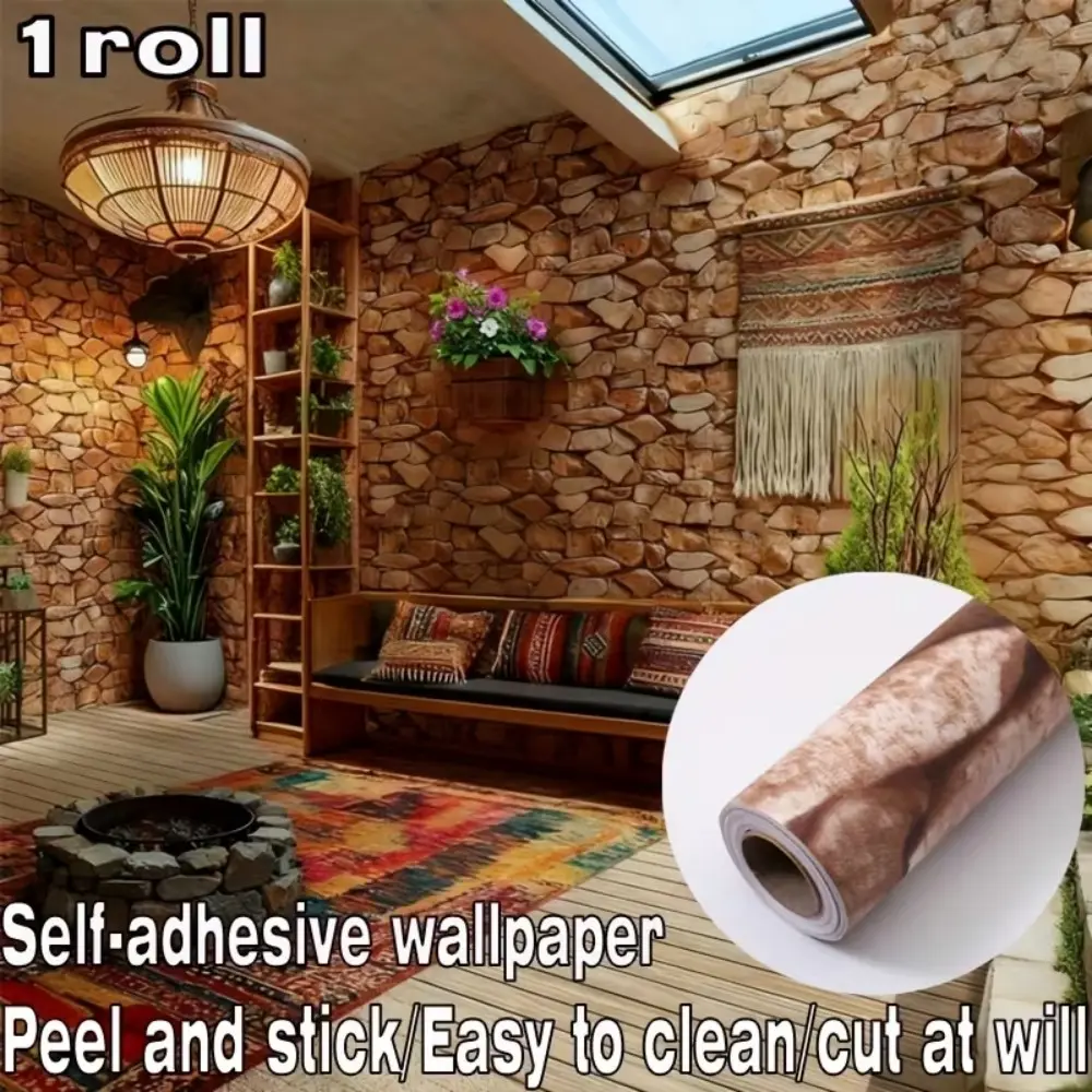 1 roll of self-adhesive wallpaper featuring a natural, vintage-style cultural stone texture. Easy to install, cut, and clean. With a realistic visual effect, it is ideal for wall decoration in living rooms, bedrooms, kitchens, dining rooms, bars, cafes, a